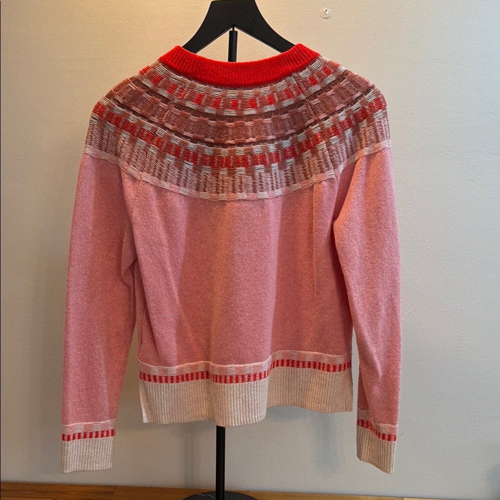 Madewell Pink Fair Isle Yoke Crewneck Sweater with Red Trim - Picture 2 of 3
